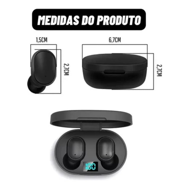 Fones de Ouvido Dual LED Bluetooth 5.0 Airdots Air Wireless - Preto